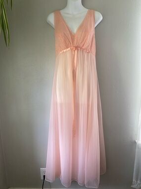 Sheer Pink Long Lace Chemise Nightgown